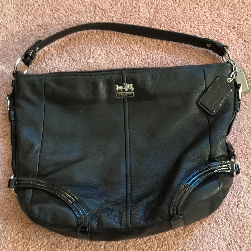 Good Condition Black Leather Coach Hobo Bag